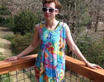 Cute 80s Tropical Sundress Beachwear Beach Coverup Long