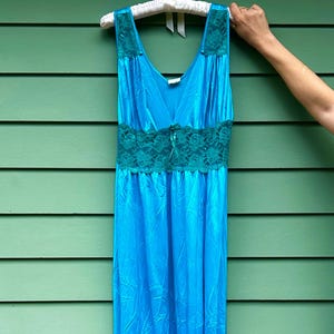 Beautiful Vintage Slip Dress Blue Lace Long Negligee Vintage Night Gown Soft Moments Size L Vintage Lingerie