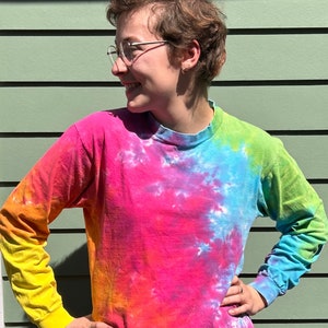 Vintage Rainbow Tie Dye Longsleeve Tshirt - Pride Hanes Beefy Size M 38-40 Rainbow Tshirt Tie Dye Long Sleeve