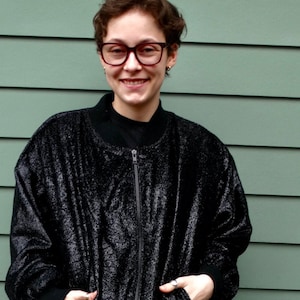 Amazing 80s G Oberti Black Glitter Bomber Jacket Disco 1980s Style Black Bomber Streetwear Diva Drag