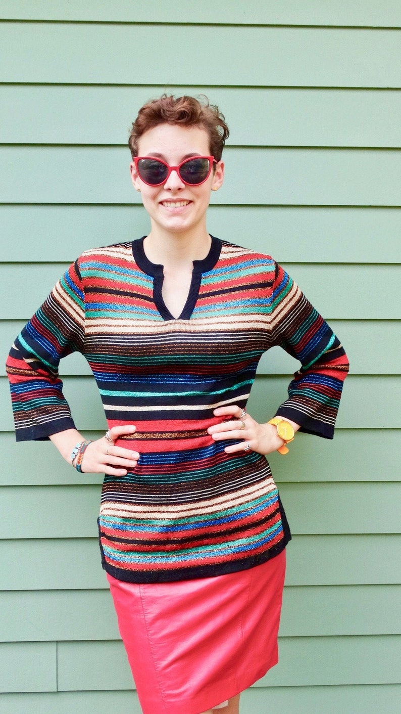 1960s Vintage Joyce Metallic Tunic Size L Glam Cocktail Party 60s Fashion