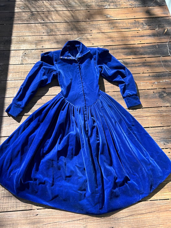 1980s Norma Kamali Blue Velvet Dress Small Petite… - image 2