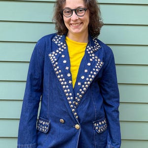 Vintage AC Clothing Studded Jacket - Denim Jacket Size M Embellished Blazer 80s Fashion Denim Blazer