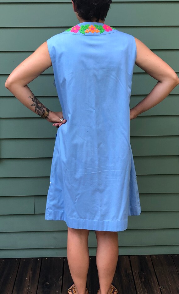 1970s Embroidered Smock Dress - 70s Housedress 70… - image 3