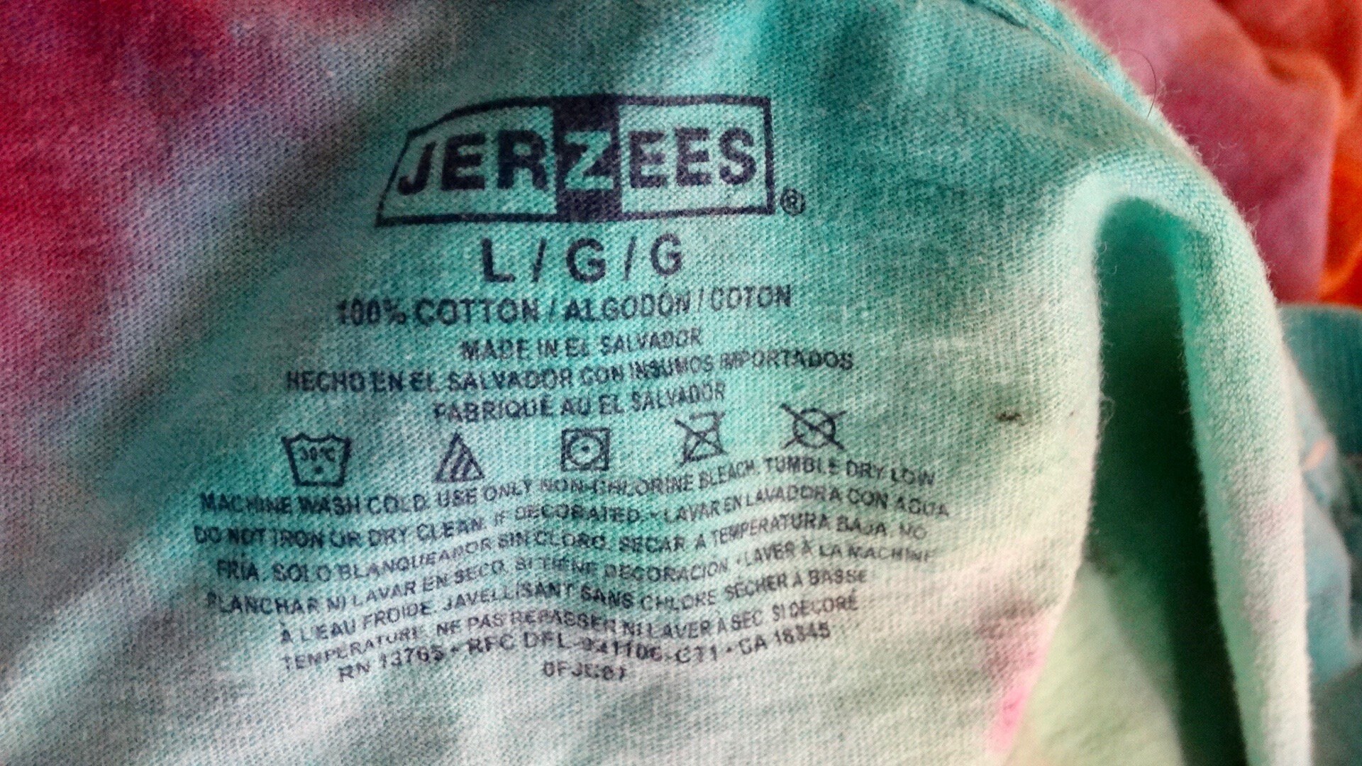 Vintage Jerzees Tie Dye Tshirt Size L Pink Purple Teal