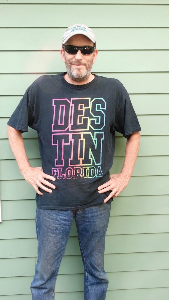 80s Vintage Destin Rainbow Neon Tshirt Florida FLA