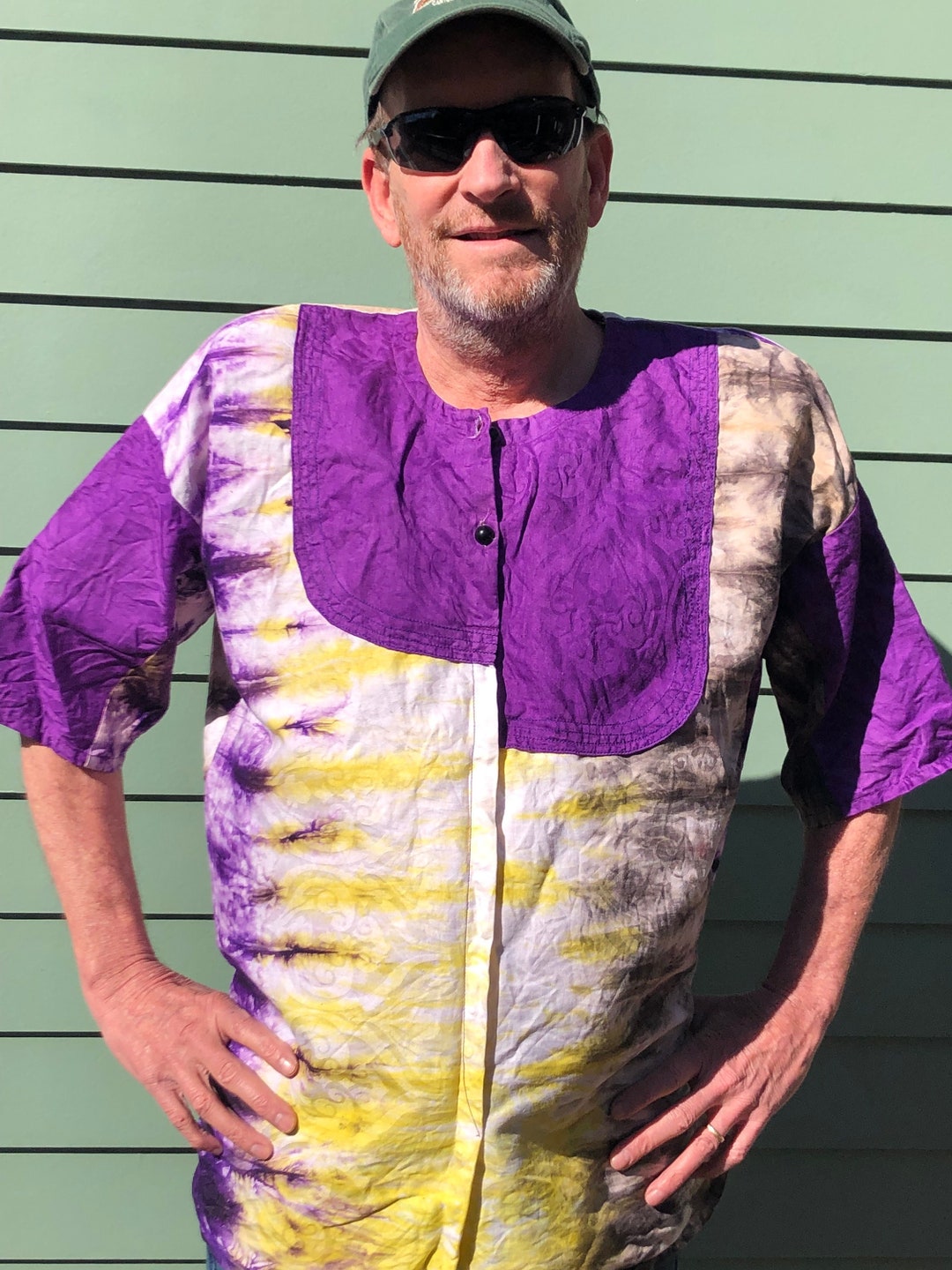 Vintage Tie Dye Dashiki Purple and Yellow Tie Dye Dashiki Boho Etsy