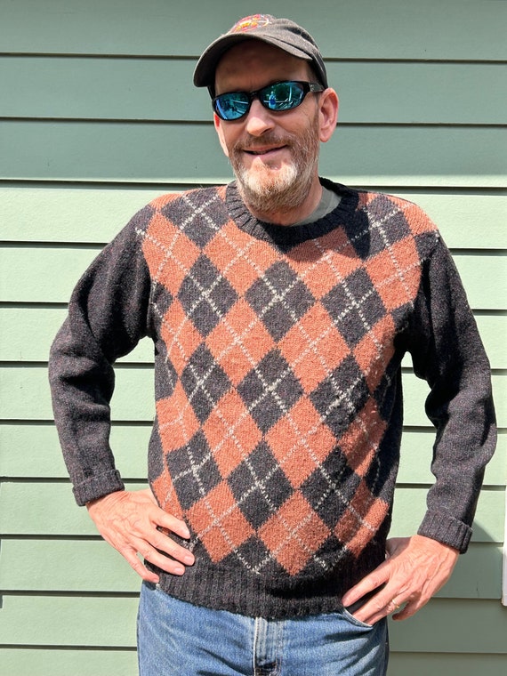 1970s Pringle Argyle Pullover Mens 40 Scotland Wool Argyle V neck Preppie Vintage Menswear Royal Warrant Cinnamon and Brown Etsy