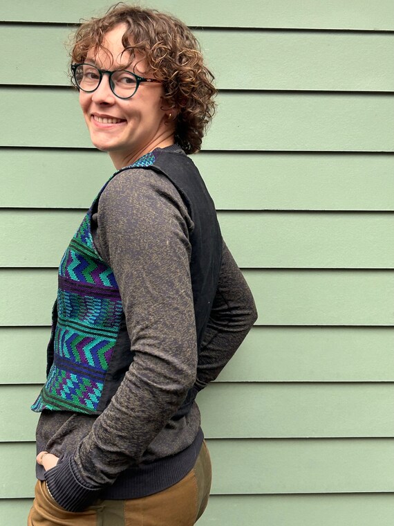 Cute Woven Vest Blue Green Purple Vest Vintage Ve… - image 2