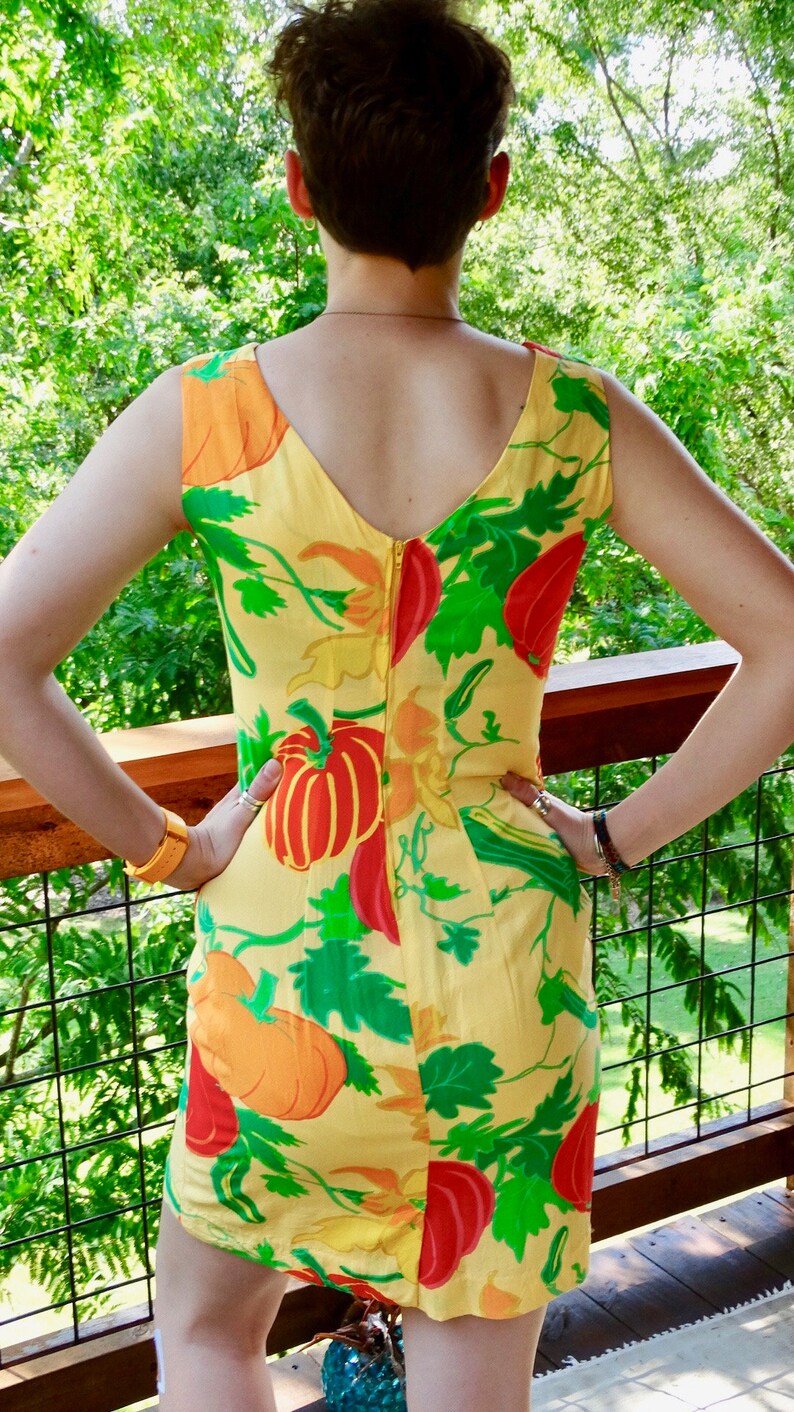 80s 90s Vintage Jams World Dress Size 5 Pumpkin Print Shift Slip Dress Gourd Squash Fall Print