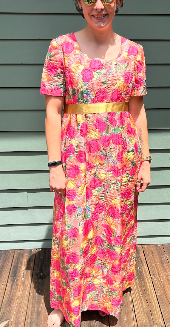 1970s Maxi Dress Pink Floral Maxi Dress 70s Maxi … - image 2