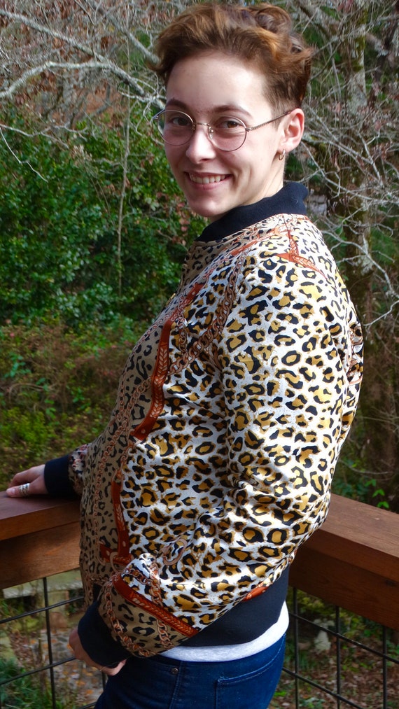 90s Vintage Versace Style Bomber Leopard Print Baroque Windbreaker