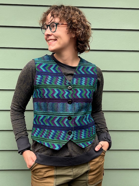 Cute Woven Vest Blue Green Purple Vest Vintage Ve… - image 1