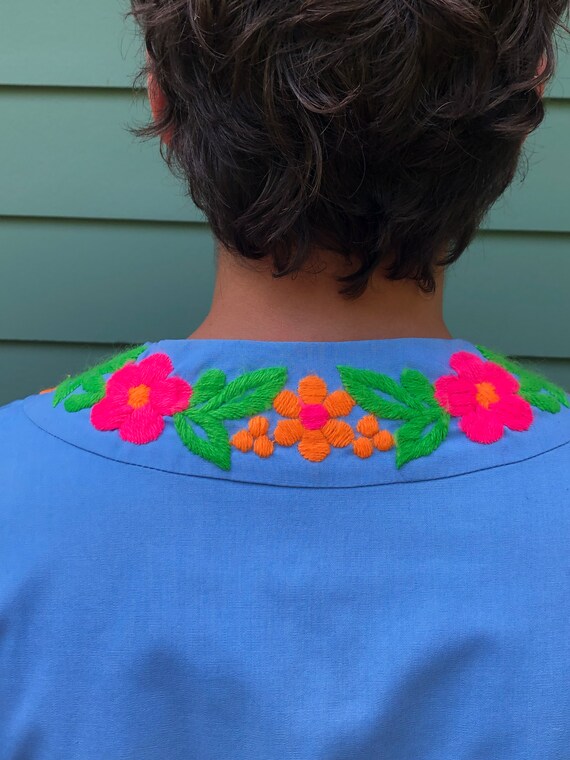 1970s Embroidered Smock Dress - 70s Housedress 70… - image 8