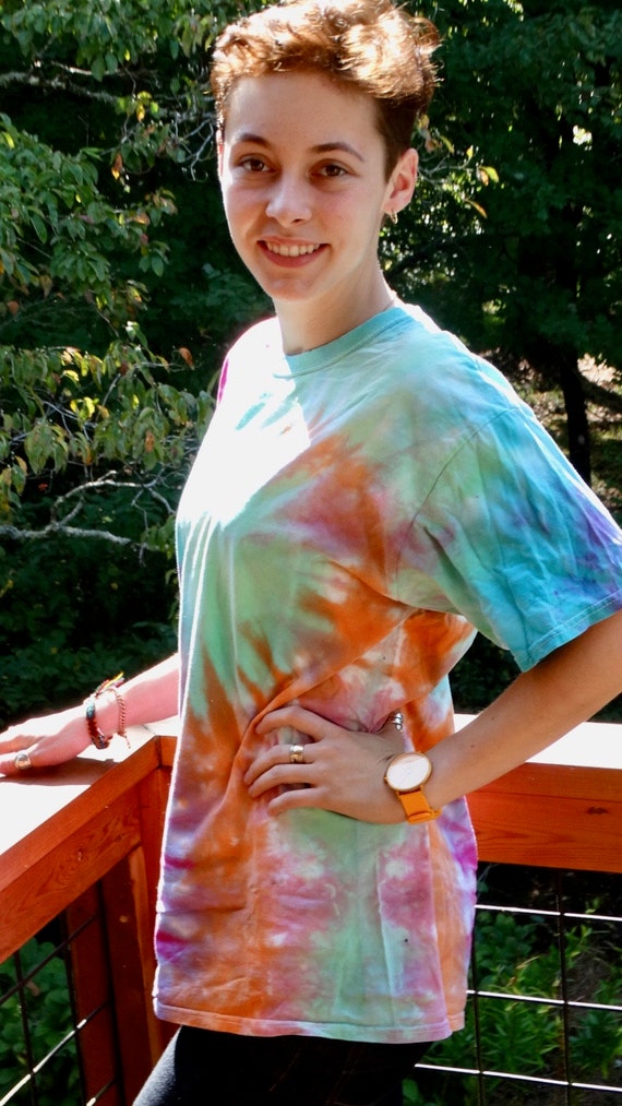 Vintage Jerzees Tie Dye Tshirt Size L Pink Purple Teal Orange