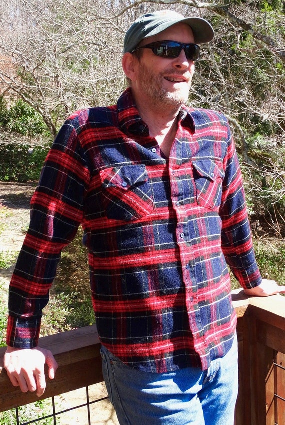 90s Vintage VIP Plaid Flannel Workshirt Button up Plannel Mens