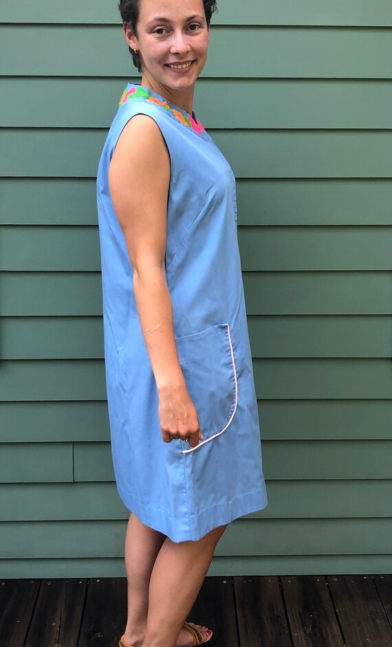 1970s Embroidered Smock Dress - 70s Housedress 70… - image 5