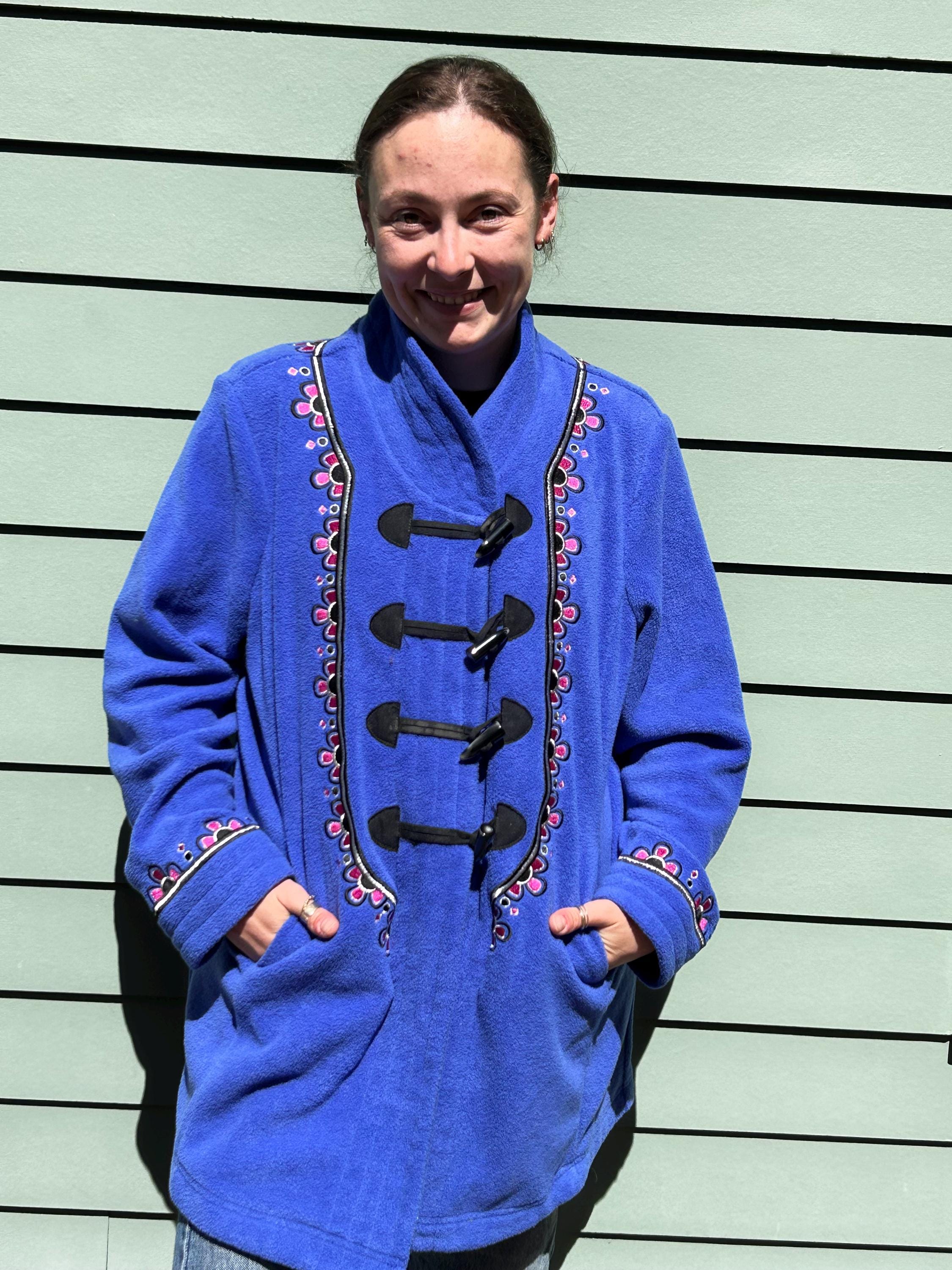 Bob Mackie 美品限定 vintage シャツ ジャケット unisex Bob Mackie Wearable Art White/Blue/Yellow Zip Up Shirt