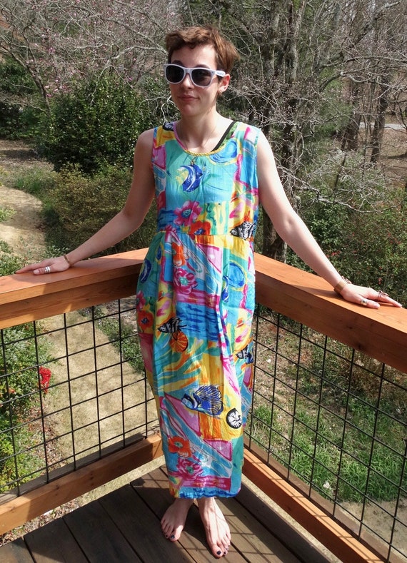 Cute 80s Tropical Sundress Beachwear Beach Coverup