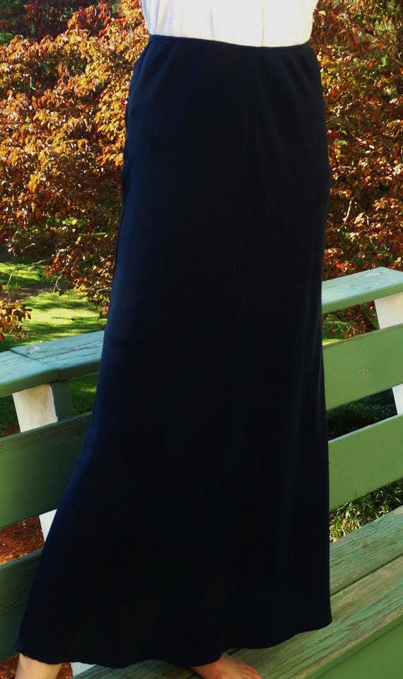 Vintage DKNY Long Navy Silk Skirt - Maxi Skirt Des