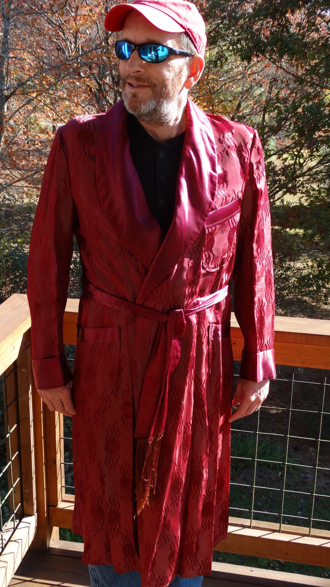 NIEUW! Maat 42/44 Kleding Herenkleding Pyjamas & Badjassen Jurken Retro Vintage Heren Cranberry Smoking Robe 
