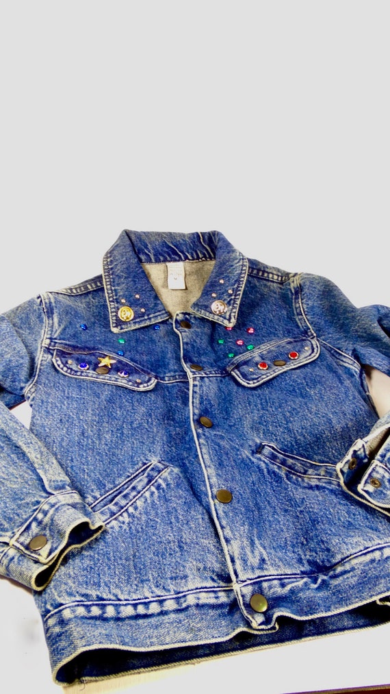 80s 90s Junior Embellished Denim Jacket Vintage Te