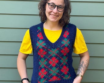 Cute 80s Vest - 1980s Sweater Vest Sheridan Unique Size M Vintage Vest - Knit Vest 80s Vintage