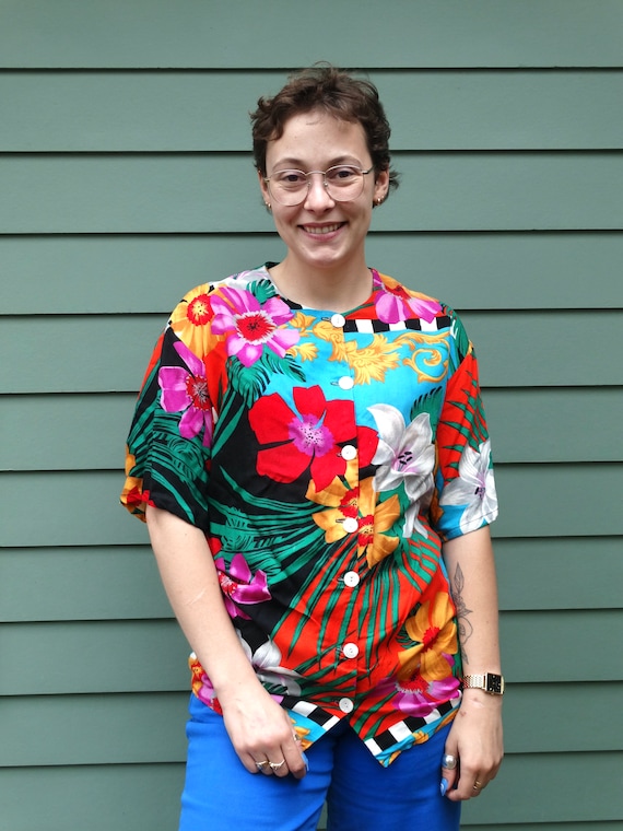 Rad 80s Button Up Oversize Shirt Maximalist 1980s Fashion 80s Style 1980s Blouse
