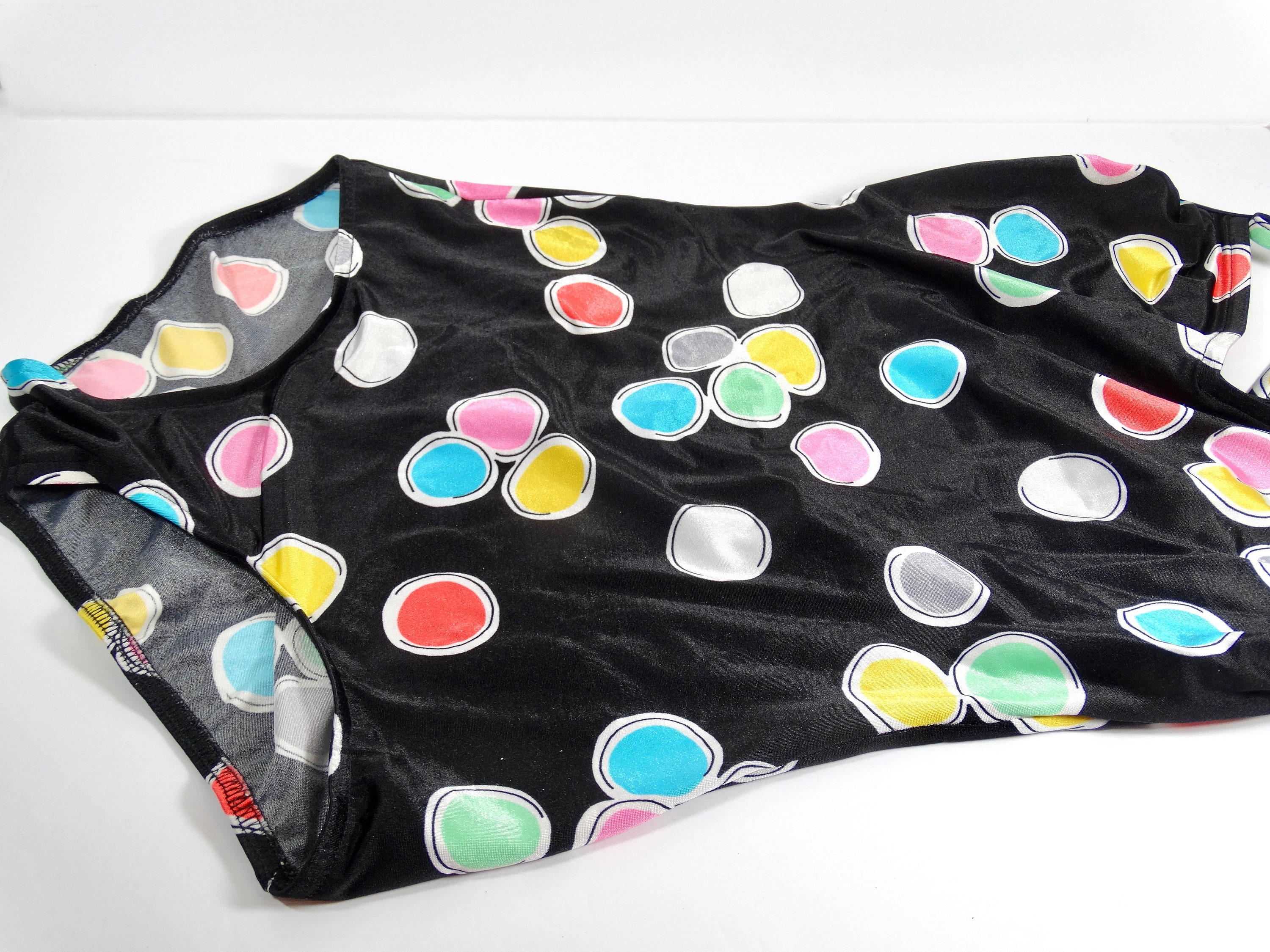80s JC Penney Swimsuit 1980s Bathing Suit Size LXL Black Polka Dot One