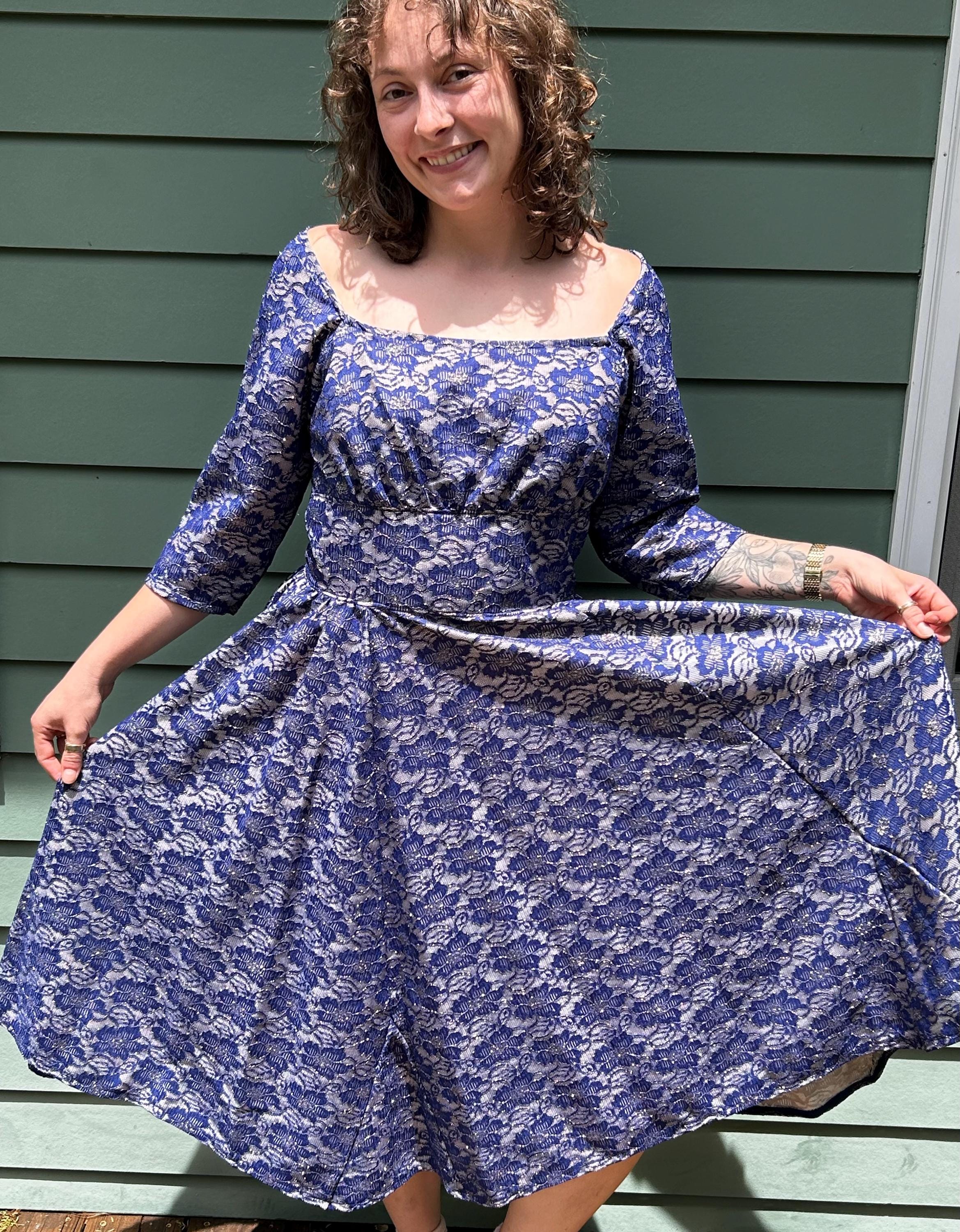 Navy Blue Tea Length Dress - Etsy