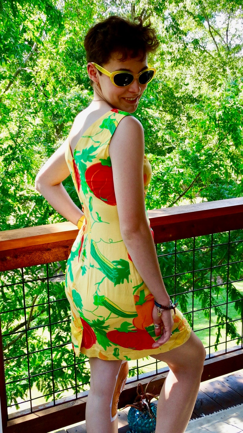80s 90s Vintage Jams World Dress Size 5 Pumpkin Print Shift Slip Dress Gourd Squash Fall Print