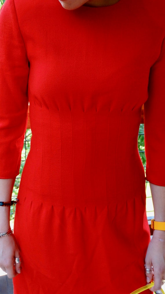 Vintage Designer Fiandaca  Red Dress Pleated Red … - image 5