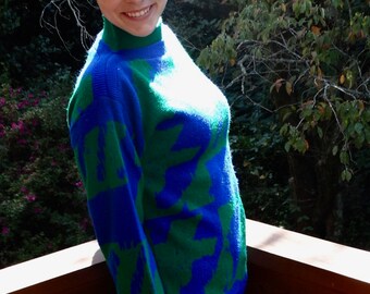 80s Vintage Alberoy Mock Turtleneck Sweater Size S M Abstract