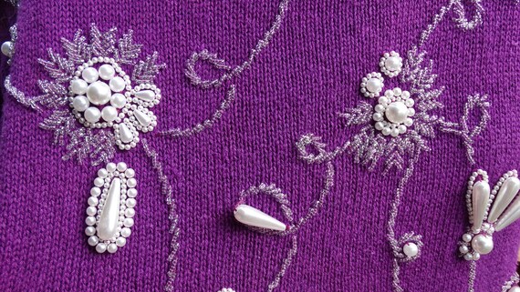 Vintage 80s Victoria Harbour Purple Beaded Oversi… - image 7