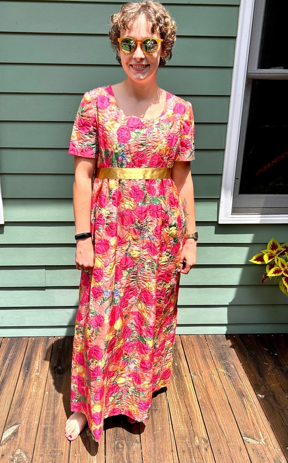 1970s Maxi Dress Pink Floral Maxi Dress 70s Maxi … - image 1