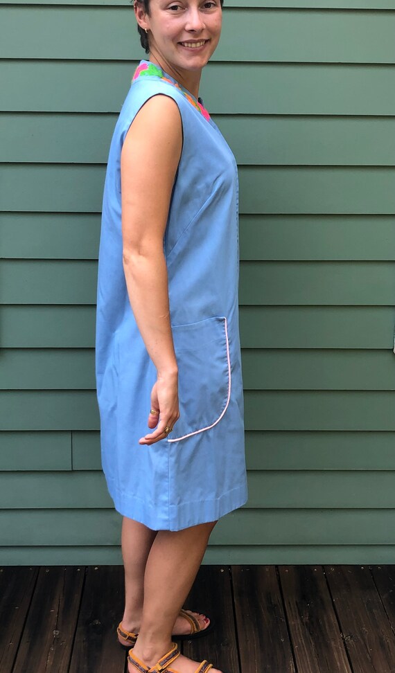 1970s Embroidered Smock Dress - 70s Housedress 70… - image 4