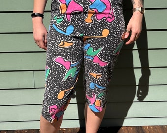 Rad 80s Capris Neon 1980s Capri Pants Size S 1980s Fashion 1980s Style Neon Print Capri Vintage Capri Pants