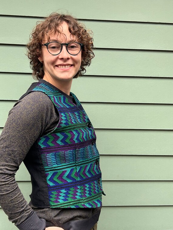 Cute Woven Vest Blue Green Purple Vest Vintage Ve… - image 4