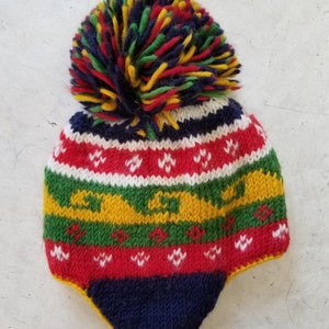 Hand knit wool beanie, earflap hat, winter hat, unisex children babies infant winter hat