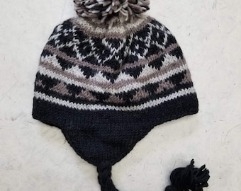 Hand knit wool beanie, earflap hat, winter hat, unisex winter hat