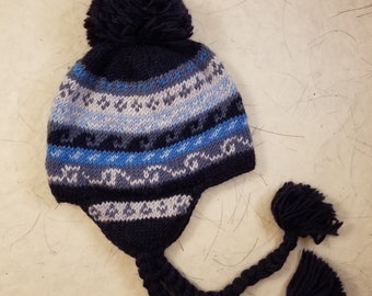 Hand knit wool beanie, earflap hat, winter hat, women winter hat, teenage winter hat