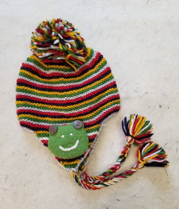 Hand knit wool beanie, earflap hat, winter hat, unisex children 1-2 years  winter hat