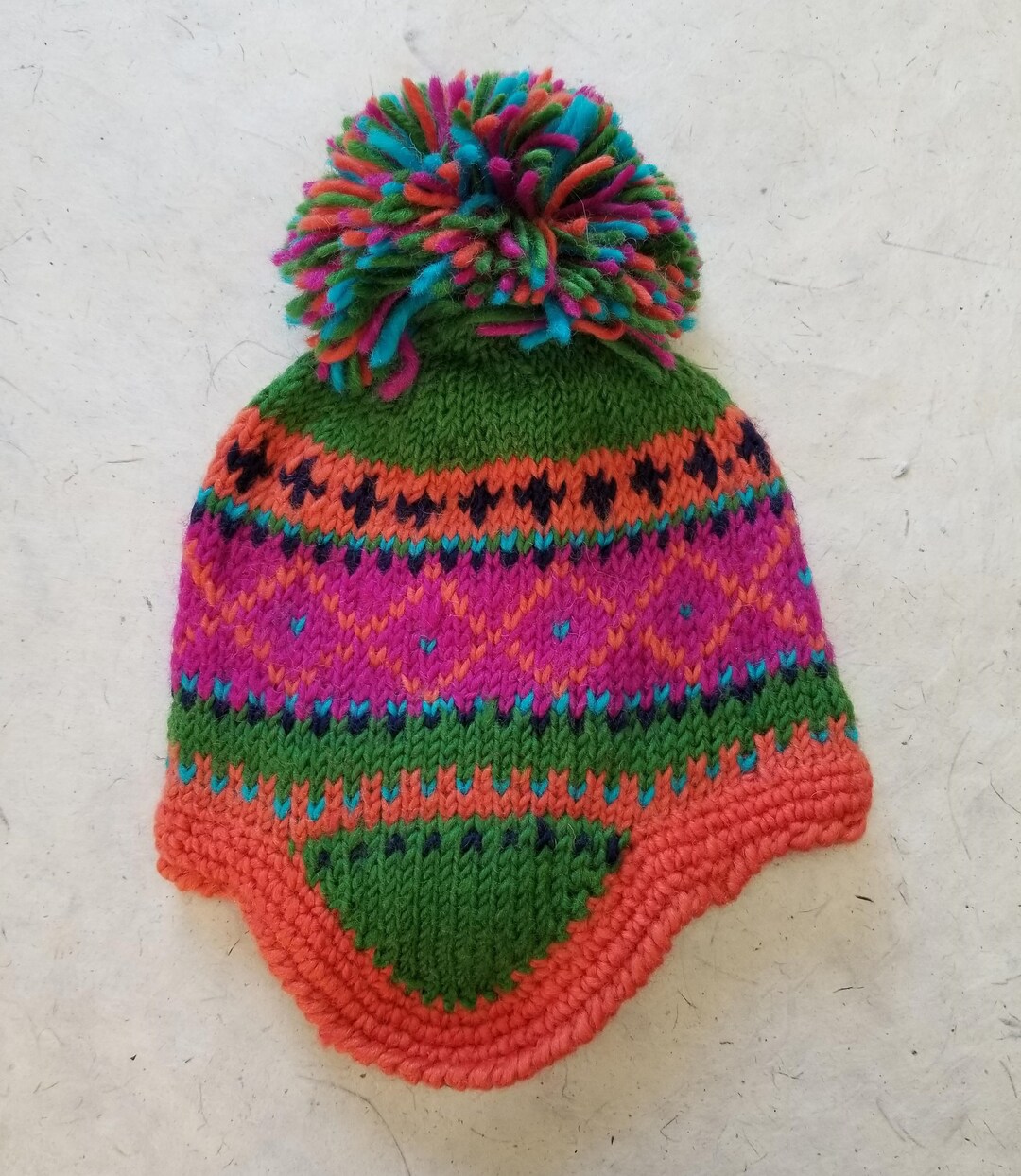 Hand Knit Wool Beanie, Earflap Hat, Winter Hat, Children Babies 36