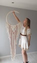 Pink and ecru macrame moon dreamcatcher, Melba 