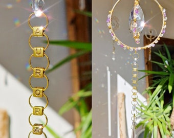 Named gift Crystal suncatcher with gematone chips add your name and personalise