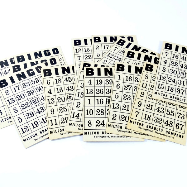 Vintage Milton Bradley Bingo Cards - Set of 14 Bingo Cards Vintage Bingo Card Set