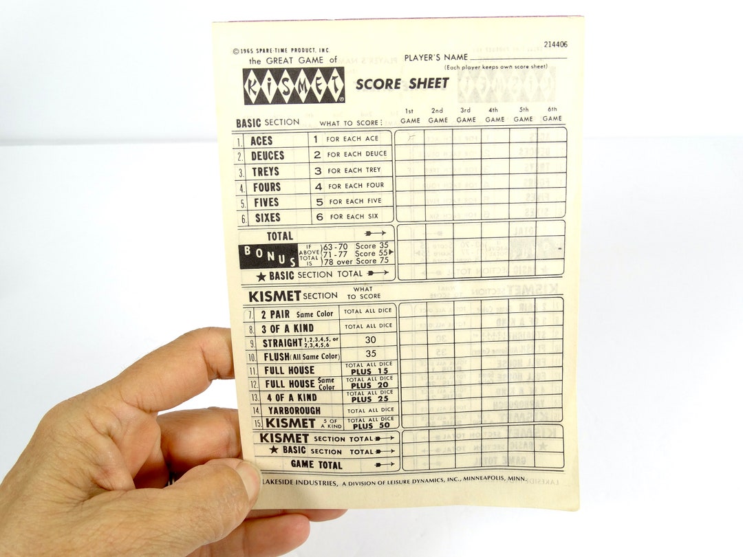 1964 Kismet Score Pad Partial Scorepad Individually Game New Game of