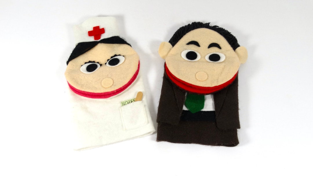 1970s Hand Puppets Nurse Puppet and Businessman Puppet 70s Hand Puppets