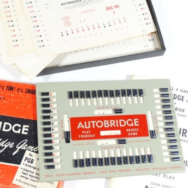 50s Autobridge Play-Yourself Bridge Game Beginners Set Solitaire Bridge Game Bridge - Autobridge Basic Course Alfred Sheinwold 1950s Bridge