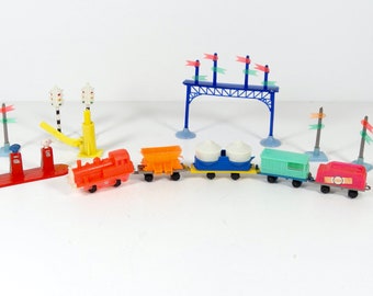 Vintage Plastic Toy Train and Signals - 13 Pieces Hong Kong Plastic Train Toy Train Miniature Train